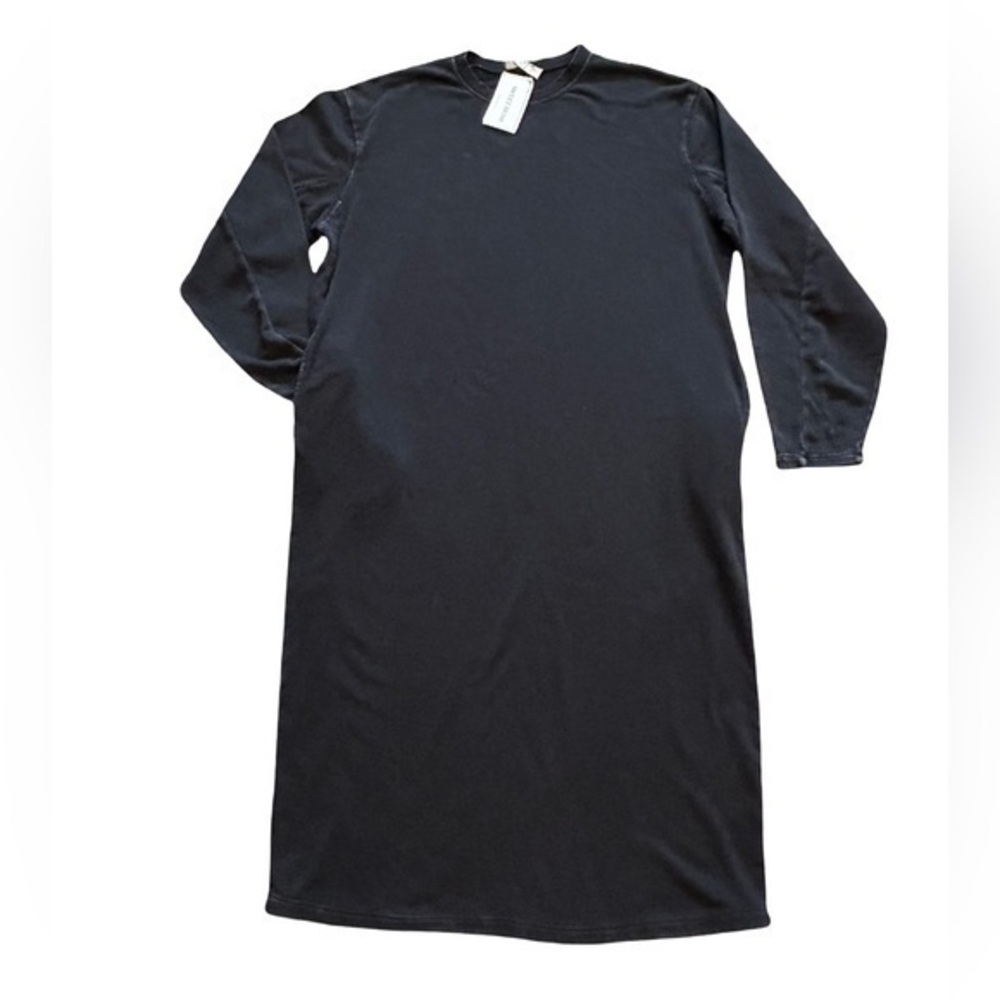 Double Zero Classic Black Cozy Long Sleeve Sanskrit Sweatshirt Dress W/ Pockets
